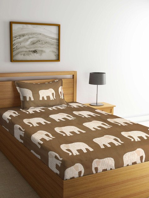 

KLOTTHE Brown & Off White Graphic 210 TC Single Bedsheet with 1 Pillow Covers