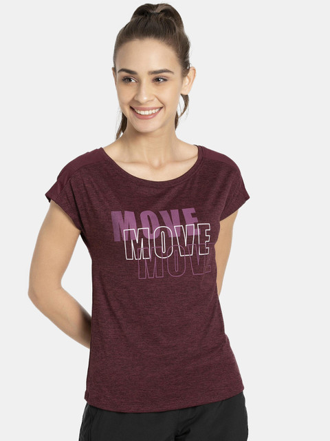 

Jockey Women Maroon Typography Printed Extended Sleeves T-shirt