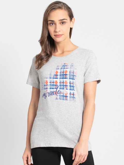

Jockey Women Grey and Blue Graphic Printed T-shirt