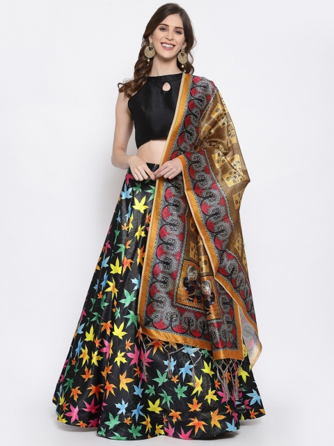 

Satrani Black & Multicoloured Ready to Wear Lehenga & Unstitched Blouse With Dupatta