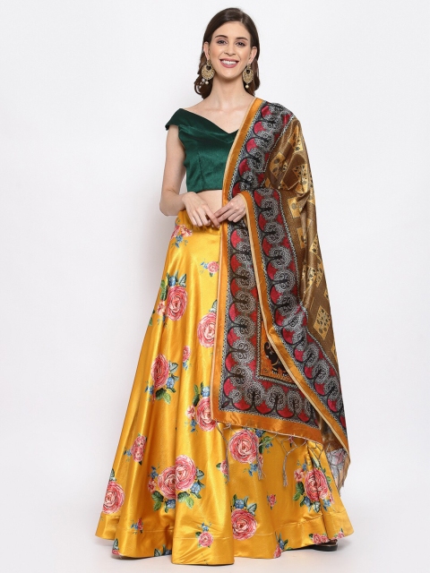 

Satrani Yellow & Green Semi-Stitched Lehenga & Unstitched Blouse With Dupatta