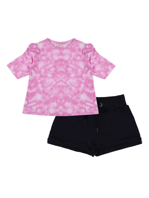 

RAINE AND JAINE Girls Purple & Navy Blue Dyed T-shirt with Shorts