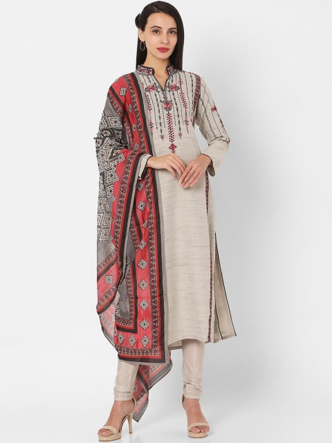 

SALWAR STUDIO Women Beige Ethnic Motifs Embroidered Kurta with Trousers & Dupatta