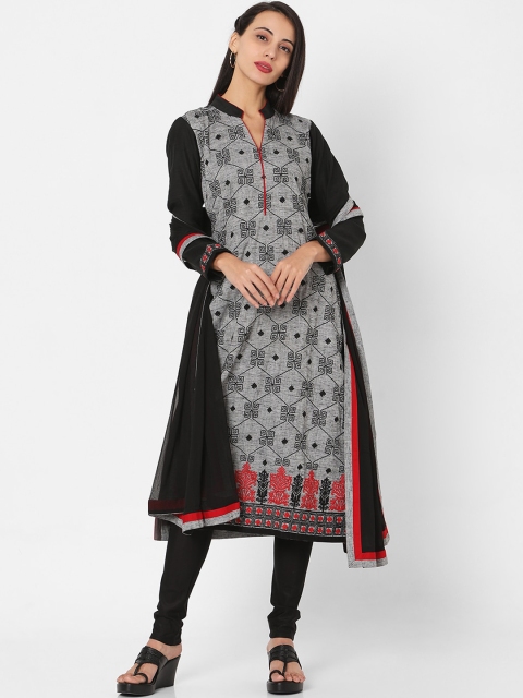 

SALWAR STUDIO Women Grey Pure Cotton Kurta with Churidar & With Dupatta
