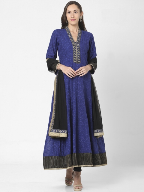 

SALWAR STUDIO Women Blue Ethnic Motifs Embroidered with Trousers & Dupatta