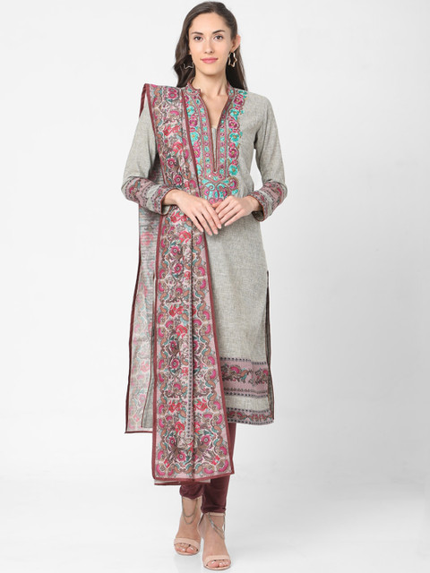 

SALWAR STUDIO Women Grey Floral Kurti with Churidar & With Dupatta