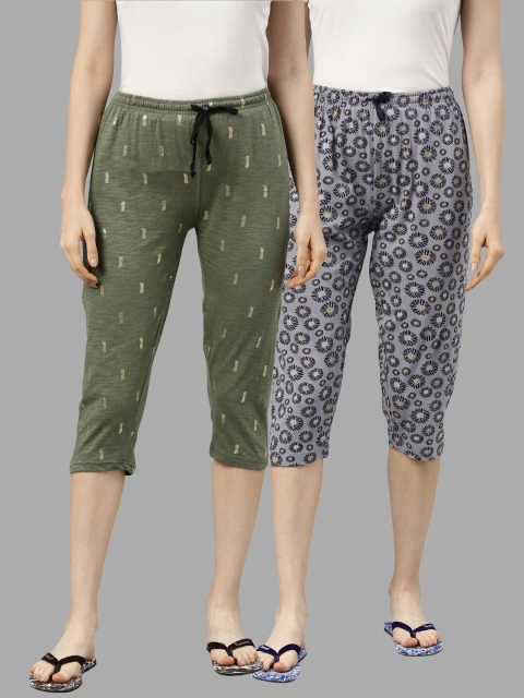 

Kryptic Women Grey & Green Printed Capris