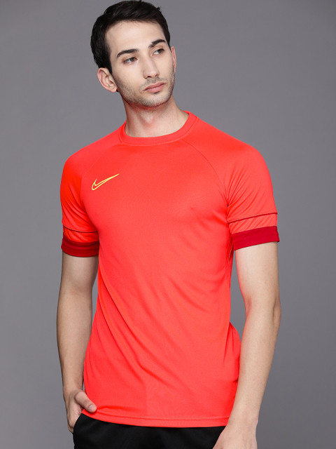 

Nike Men Orange Solid Dri-Fit Academy Short-Sleeve Soccer Top