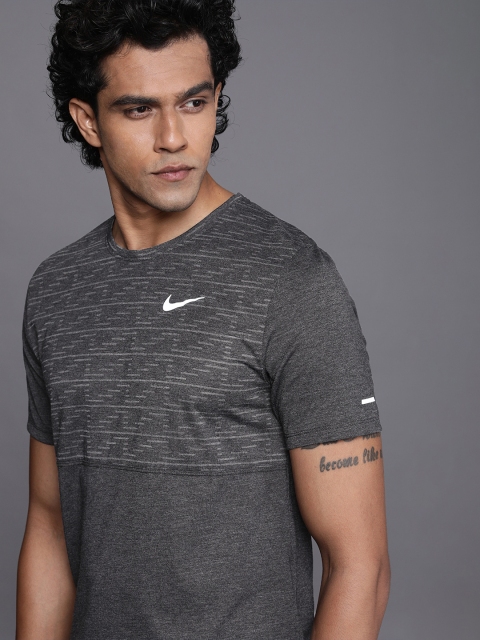 

Nike Men Grey Melange Self-Design Run Division Miler Dri-FIT T-shirt