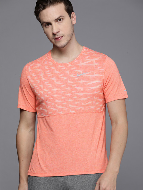 

Nike Men Orange & White Printed Dri-FIT Run Division Miler Short-Sleeve Running T-shirt