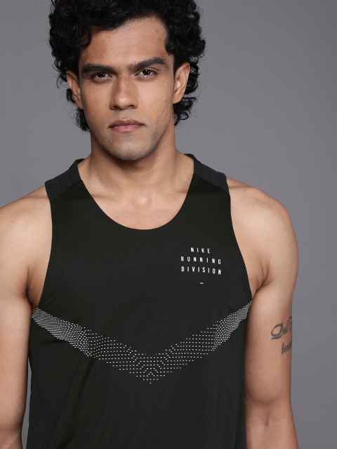 

Nike Men Black Brand Logo Monochrome Dri-FIT T-shirt