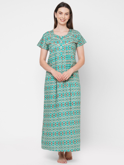 

Sweet Dreams Women Green & Brown Printed Night Dress