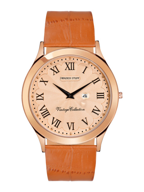 

SWADESI STUFF Men Rose Gold-Toned Dial & Brown Leather Straps Analogue Watch NPJ 013