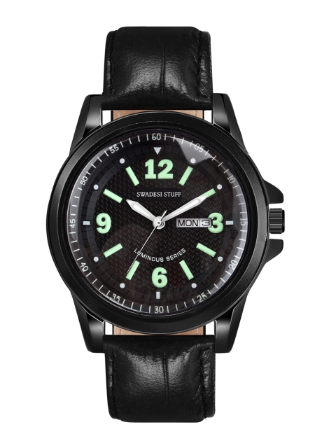 

SWADESI STUFF Men Black Printed Dial & Black Leather Straps Analogue Watch NPJ 010