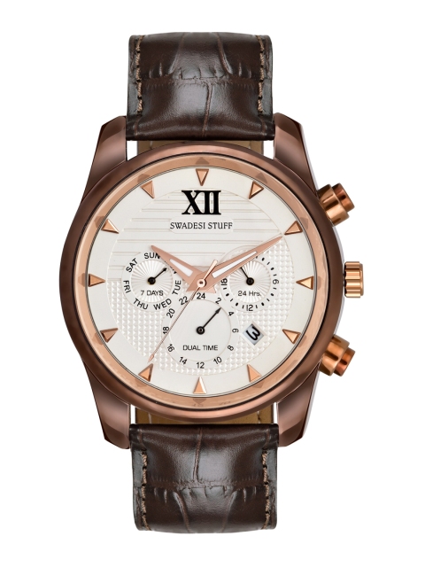 

SWADESI STUFF Men White Dial & Brown Leather Straps Analogue Watch NPJ 007