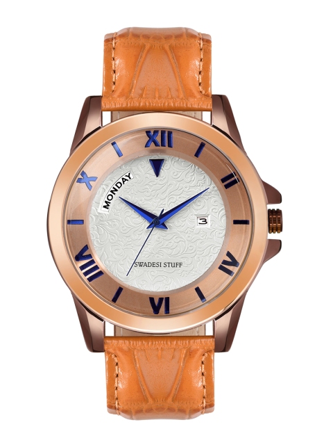 

SWADESI STUFF Men White Dial & Brown Leather Straps Analogue Watch NPJ 004