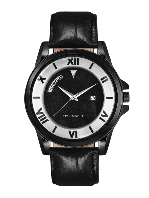 

SWADESI STUFF Men Black Dial & Black Leather Straps Analogue Watch NPJ 001