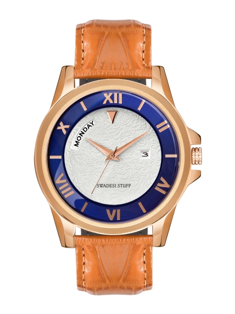 

SWADESI STUFF Men White Printed Dial & Brown Leather Straps Analogue Watch NPJ 003