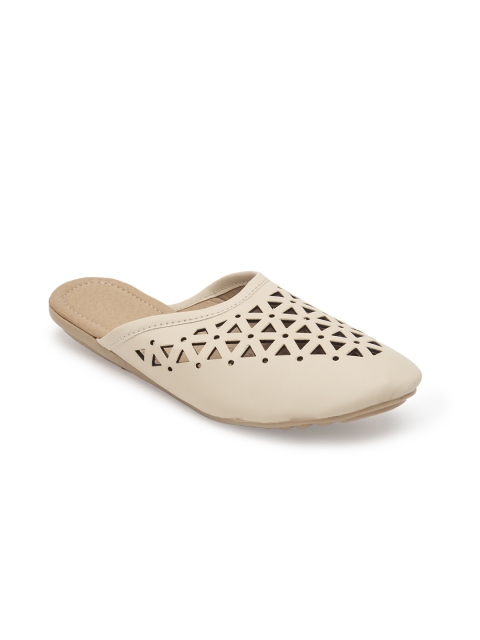 

DEAS Women Beige Mules with Laser Cuts Flats