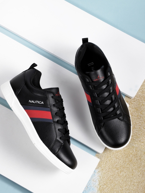 

Nautica Men Black & Red Crushed Textured Sneakers
