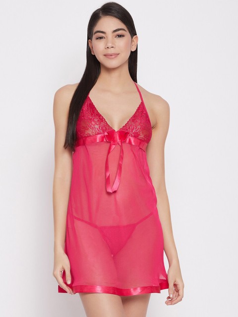 

SECRETS BY ZEROKAATA Women Magenta Satin Baby Doll