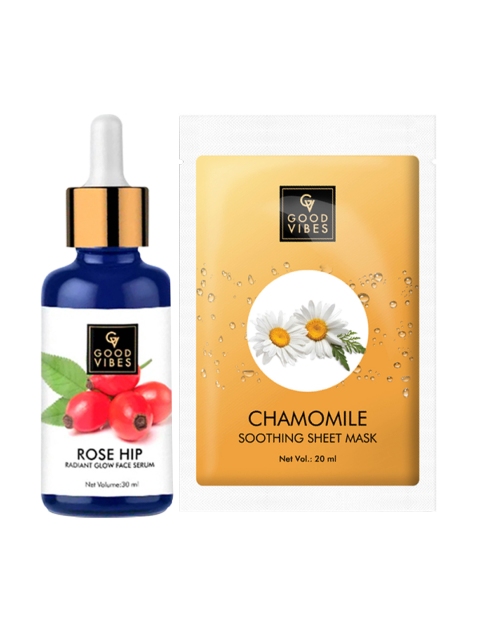 

Good Vibes Transparent Rose Hip Radiant Glow Face Serum & Chamomile Sheet Mask Combo