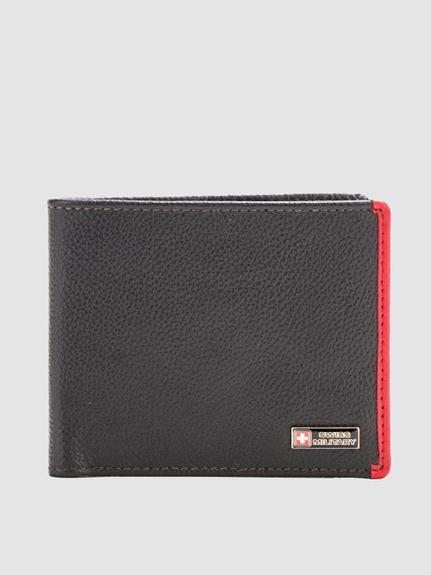 

SWISS MILITARY Men Brown Abstract Solid Leather Two Fold Wallet