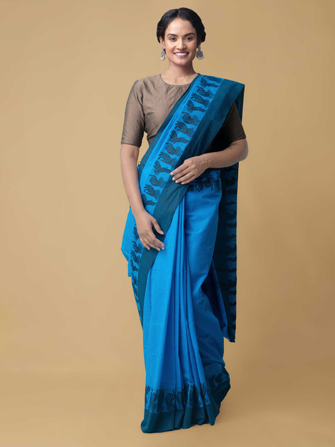 

Unnati Silks Blue Pure Handloom Sustainable Kanchi Cotton Saree