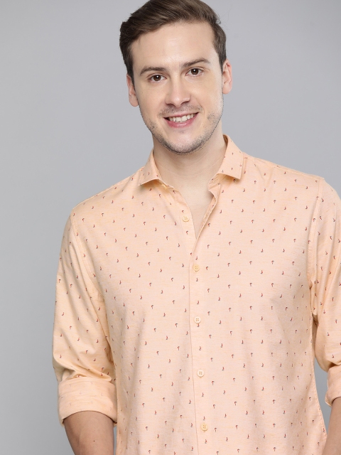 

Mast & Harbour Men Peach-Coloured & Red Slim Fit Opaque Printed Casual Shirt