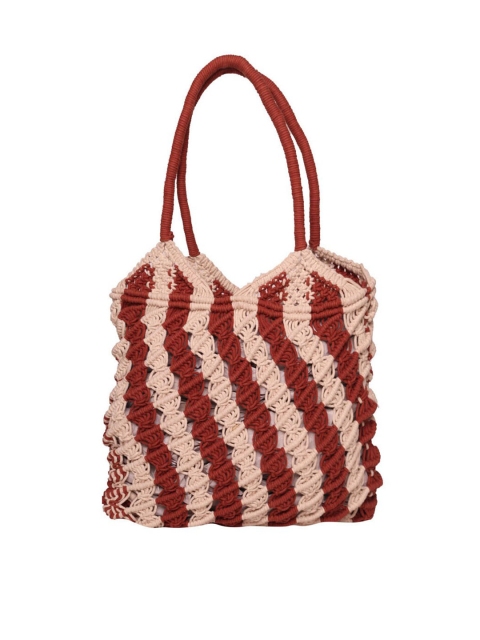 

ASTRID Rust Brown & Beige Striped Structured Tote Bag