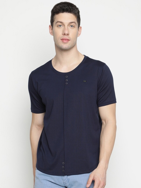 

V2 Value & Variety Men Navy Blue Solid Round Neck T-shirt