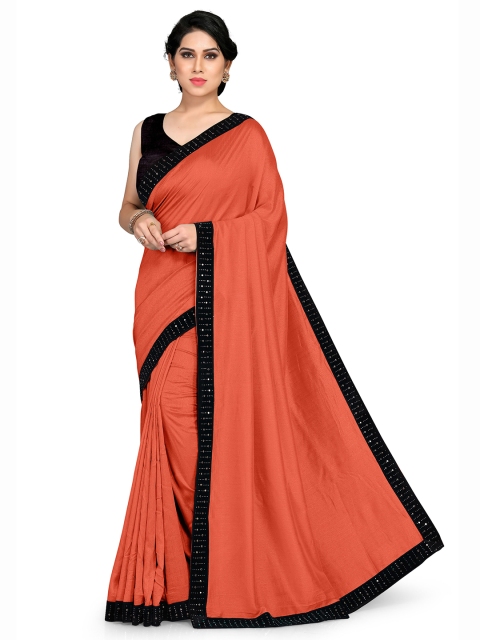 

KALINI Orange & Black Beads and Stones Vichitra Silk Blend Saree