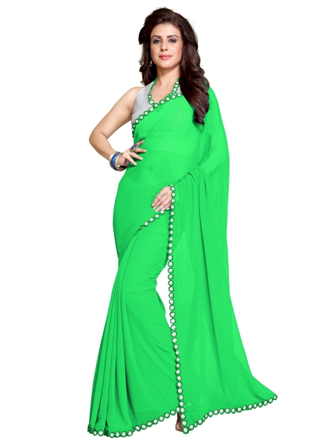 

KALINI Green Mirror Work Designer Saree