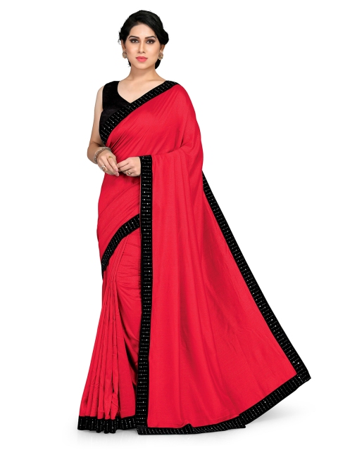 

KALINI Pink & Black Beads and Stones Embellished Silk Blend Saree