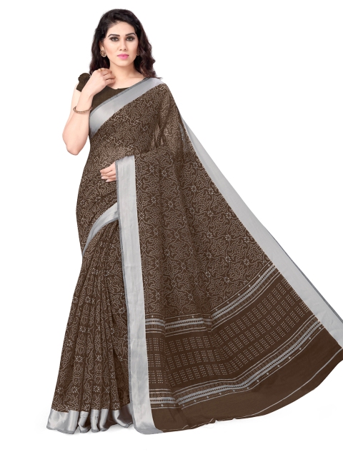 

KALINI Brown & Grey Bandhani Printed Saree
