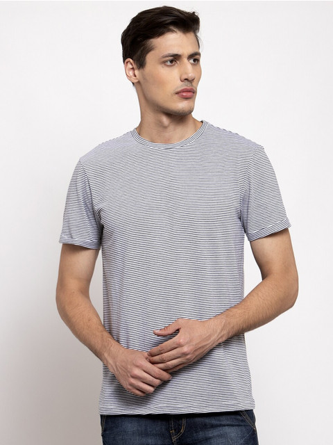 

DOOR74 Men White & Black Striped T-shirt
