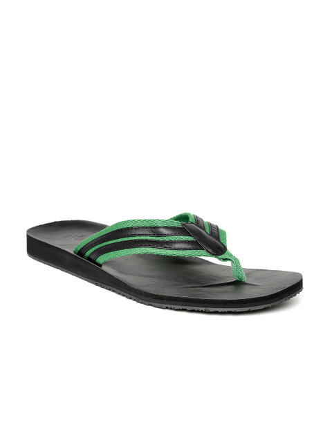 

United Colors of Benetton Men Black & Green Striped Flip-Flops