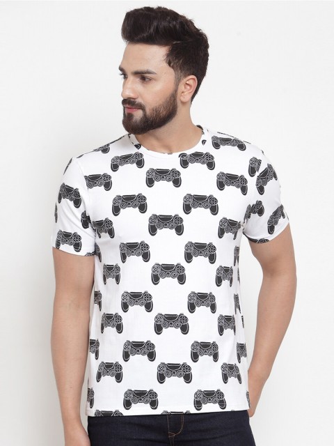 

DOOR74 Men White & Black Printed Monochrome T-shirt
