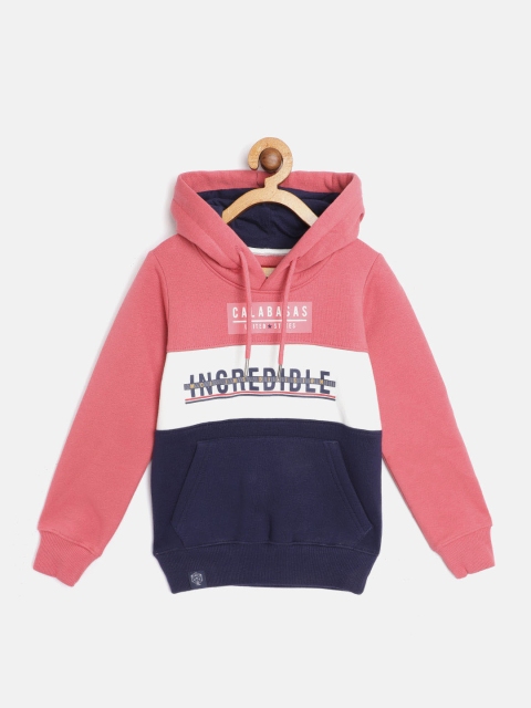 

Monte Carlo Boys Pink & Navy Printed Colourblocked Hooded Sweatshirt