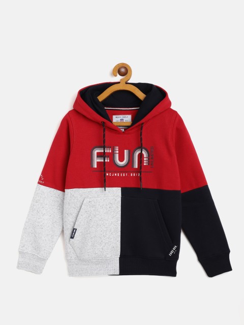 

Monte Carlo Boys Red & Grey Colourblocked Hooded Sweatshirt with Printed Detail