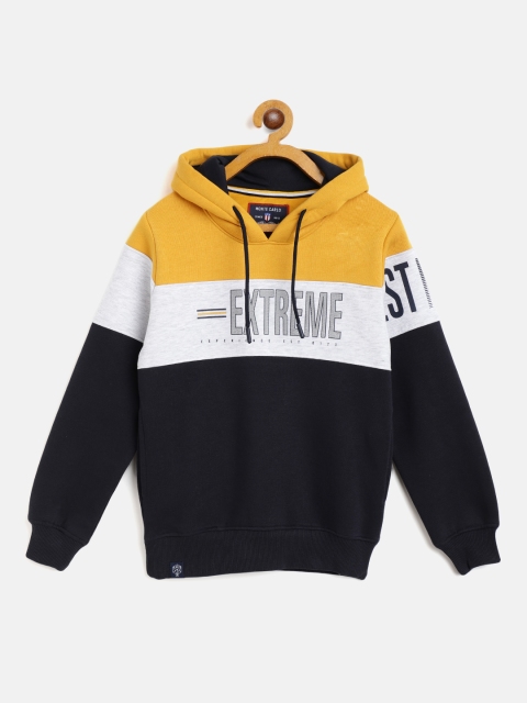 

Monte Carlo Boys Navy Blue & Mustard Yellow Colourblocked Hooded Sweatshirt