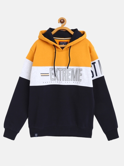 

Monte Carlo Boys Navy Blue & Yellow Colourblocked Hooded Sweatshirt