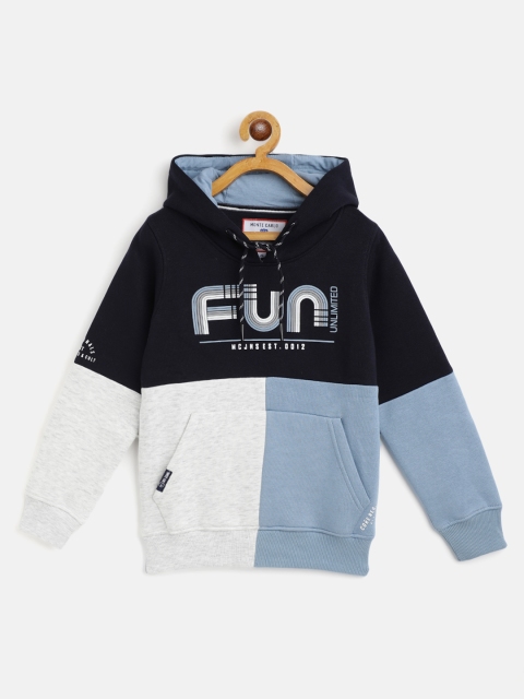 

Monte Carlo Boys Blue & Grey Melange Colourblocked Hooded Sweatshirt