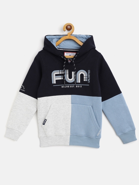 

Monte Carlo Boys Blue & Grey Melange Colourblocked Hooded Sweatshirt