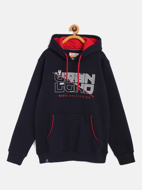

Monte Carlo Boys Navy Blue & White Typography Printed Hooded Sweatshirt