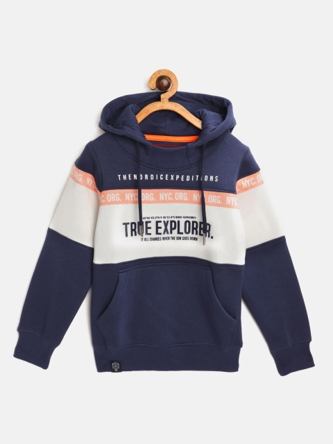 

Monte Carlo Boys Navy Blue & White Colourblocked Hooded Sweatshirt