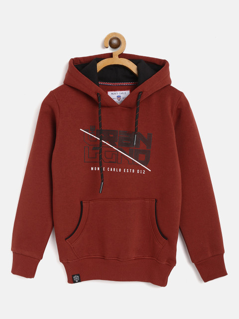 

Monte Carlo Boys Rust Brown & Black Typography Printed Hooded Sweatshirt