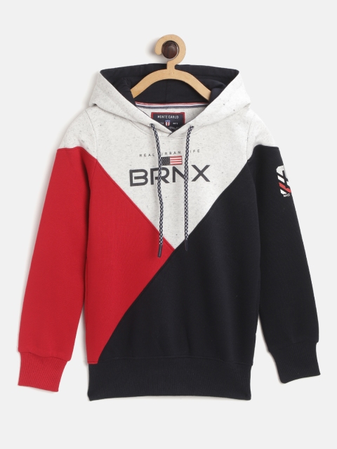 

Monte Carlo Boys Grey Melange & Red Colourblocked Hooded Sweatshirt