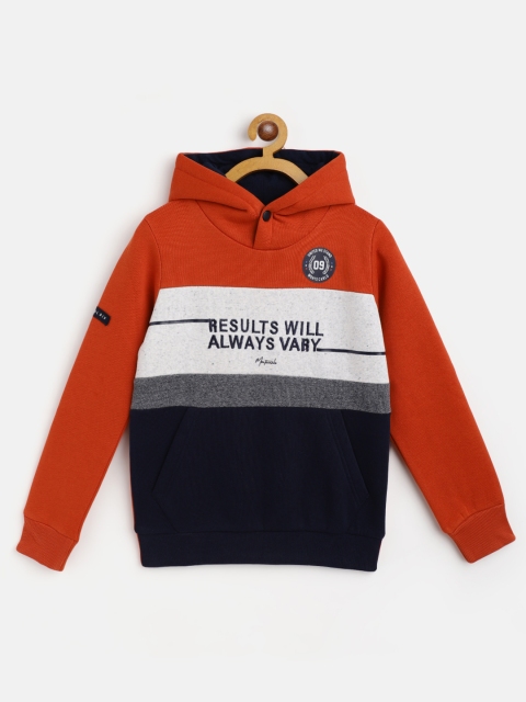 

Monte Carlo Boys Rust Orange & Navy Blue Colourblocked Hooded Sweatshirt