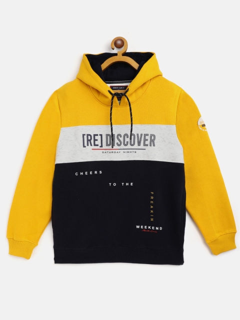 

Monte Carlo Boys Mustard Yellow & Navy Blue Colourblocked Hooded Sweatshirt